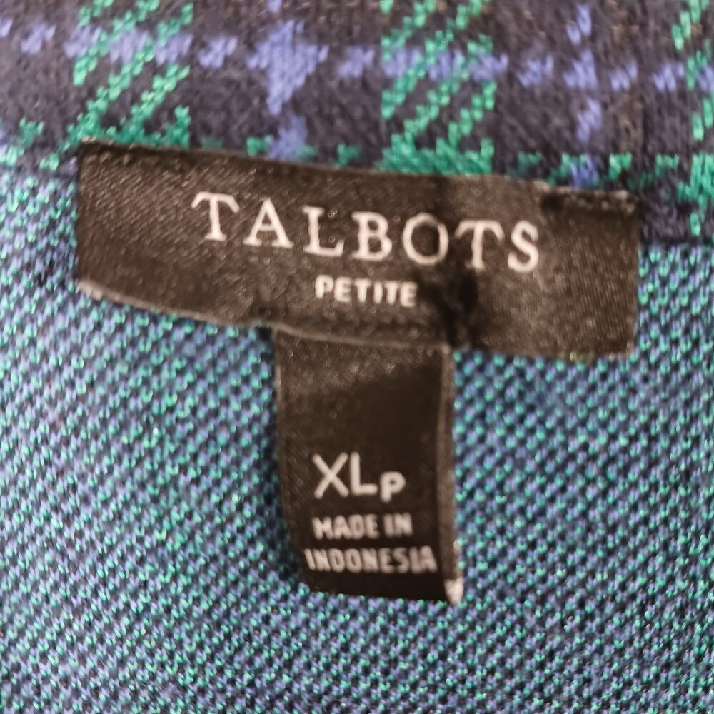 Talbots SZ XLp Green & Navy Blue Black Watch Plaid Top, Boat Neck, 3/4 Sleeves, - Picture 2 of 16